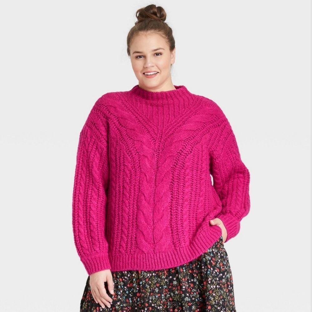 Ava & Viv Pink Pullover Sweater Textured Knit 1X